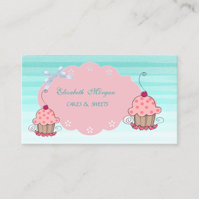 Cute Adorable Girly Modern,Ombre, Cupcake Bakery Business Card (Front)