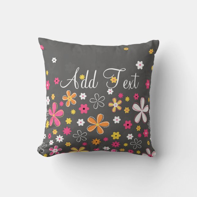 Cute adorable girly trendy hand drawn floral throw pillow (Front)