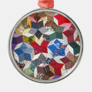 Cute adorable girly vintage patched quilt stars metal ornament