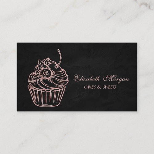 Cute AdorableGlitter Cupcake Black Business Card