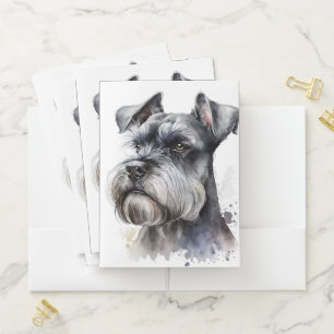 CUTE ADORABLE GRAY SCHANUZER DOG FACE POCKET FOLDER