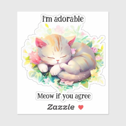 Cute Adorable Grey Kitten Taking a Nap Sticker