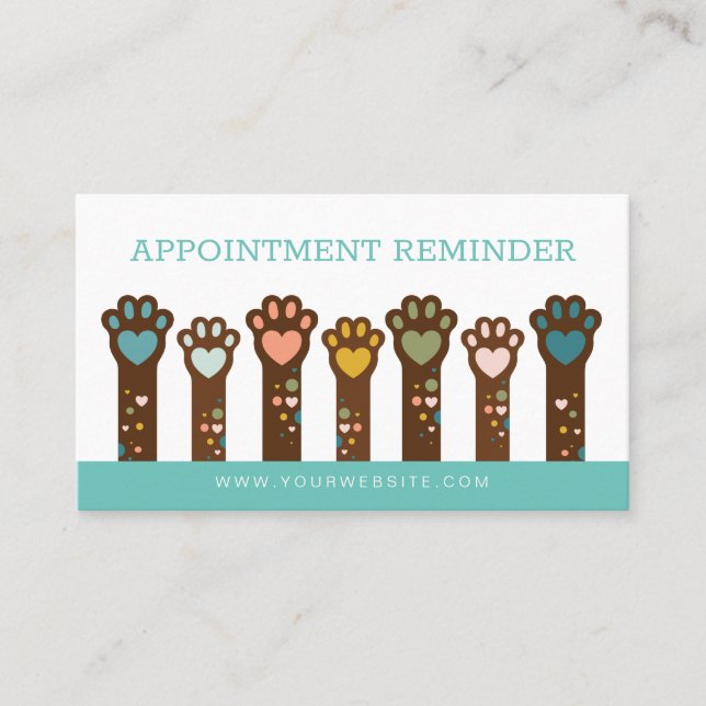 Cute Adorable Heart Shape Animal Pet Paws Appointment Card (Front)