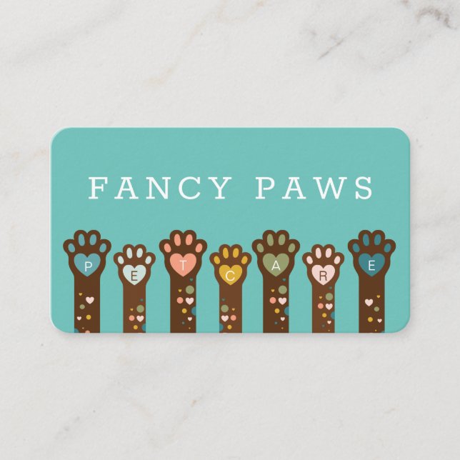 Cute Adorable Heart Shape Animal Pet Paws Business Card (Front)