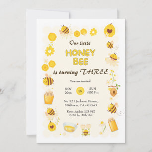 Cute adorable Honey Bee themed 2nd birthday Invitation