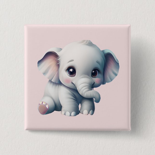 Cute Adorable Kawaii Baby Elephant  Button (Front)