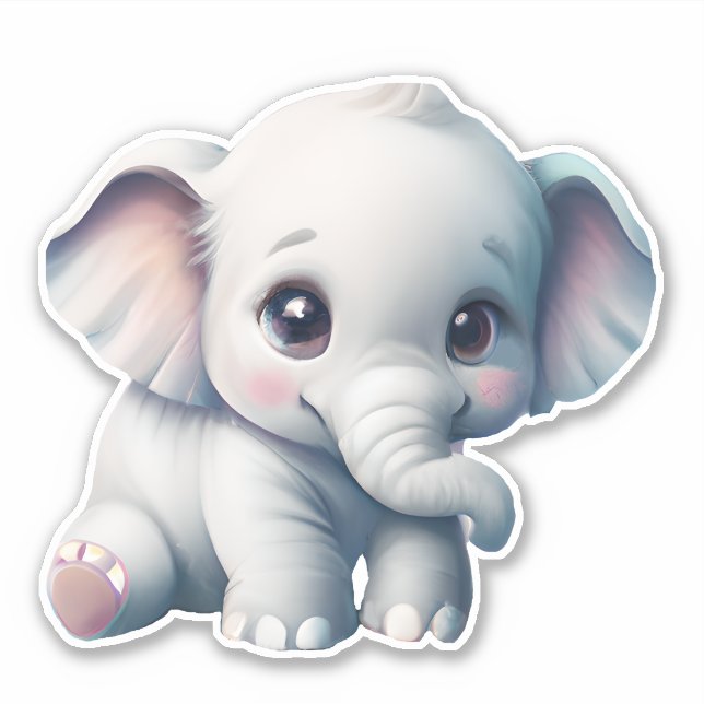 Cute Adorable Kawaii Baby Elephant  Sticker (Front)