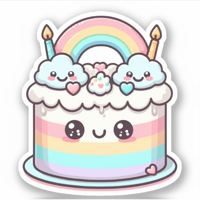 cute adorable kawaii birthday cake sticker (Front)