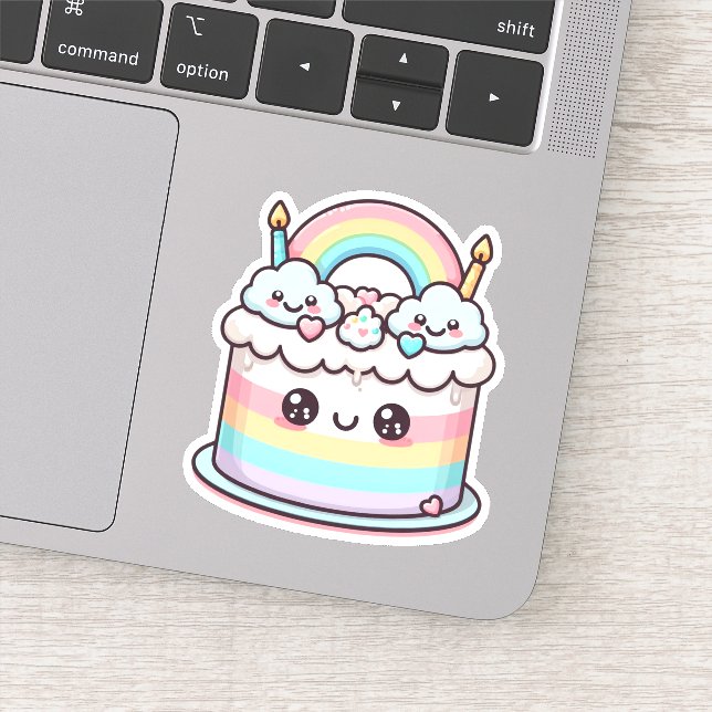 cute adorable kawaii birthday cake sticker Zazzle