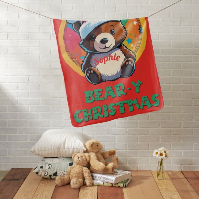 Cute Adorable Kawaii Chibi Bear-y Christmas Bear Baby Blanket (In Situ)