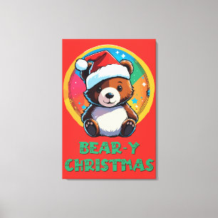 Cute Adorable Kawaii Chibi Bear-y Christmas Bear Canvas Print