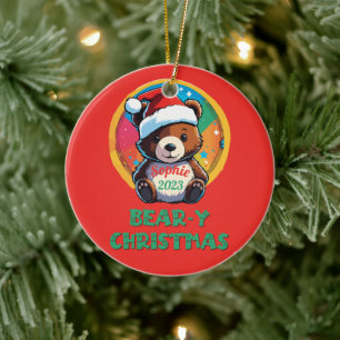 Cute Adorable Kawaii Chibi Bear-y Christmas Bear Ceramic Ornament