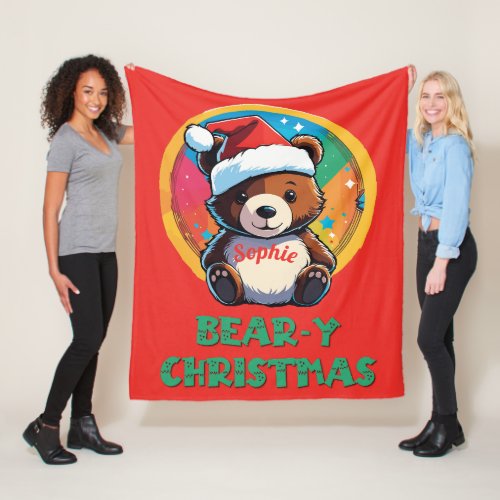 Cute Adorable Kawaii Chibi Bear_y Christmas Bear Fleece Blanket