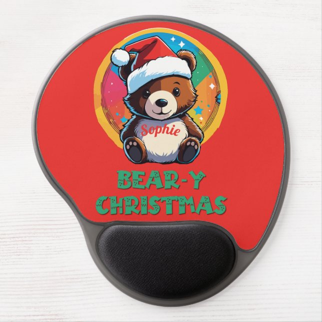 Cute Adorable Kawaii Chibi Bear-y Christmas Bear Gel Mouse Pad (Front)