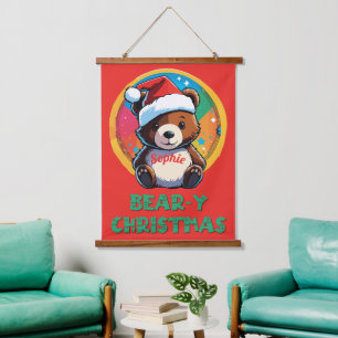 Cute Adorable Kawaii Chibi Bear-y Christmas Bear Hanging Tapestry