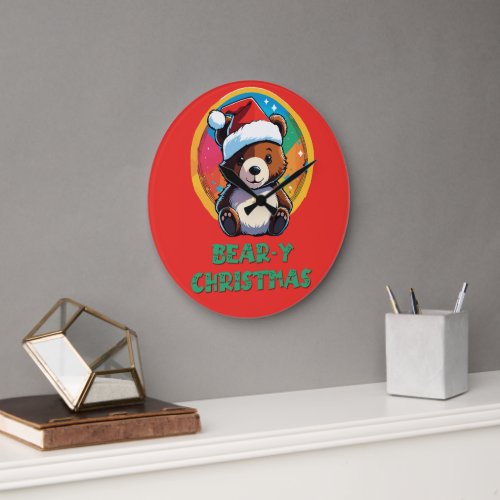 Cute Adorable Kawaii Chibi Bear_y Christmas Bear Large Clock