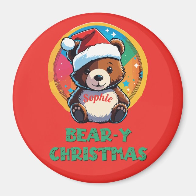 Cute Adorable Kawaii Chibi Bear-y Christmas Bear Magnet (Front)
