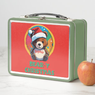 Cute Adorable Kawaii Chibi Bear-y Christmas Bear Metal Lunch Box