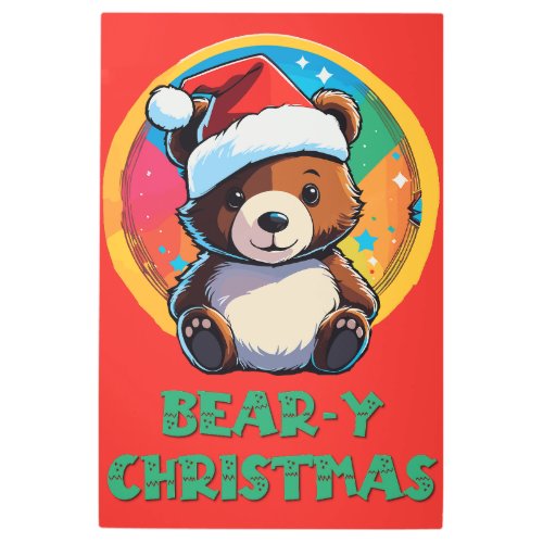 Cute Adorable Kawaii Chibi Bear_y Christmas Bear Metal Print