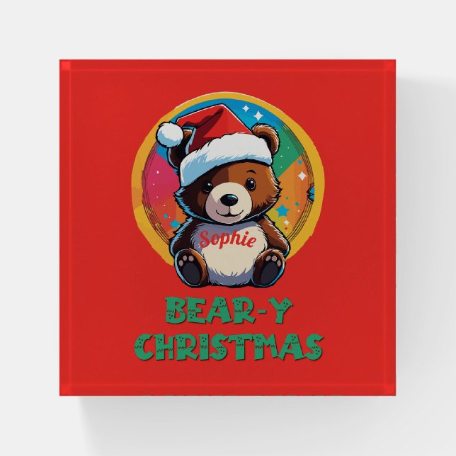 Cute Adorable Kawaii Chibi Bear-y Christmas Bear Paperweight (Front)
