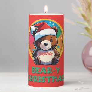 Cute Adorable Kawaii Chibi Bear-y Christmas Bear Pillar Candle