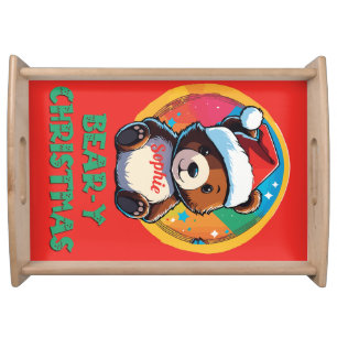 Cute Adorable Kawaii Chibi Bear-y Christmas Bear Serving Tray