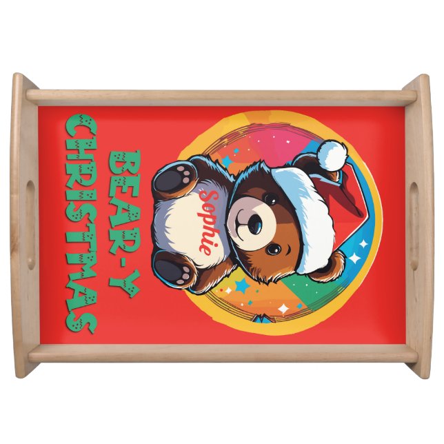 Cute Adorable Kawaii Chibi Bear-y Christmas Bear Serving Tray (Front)