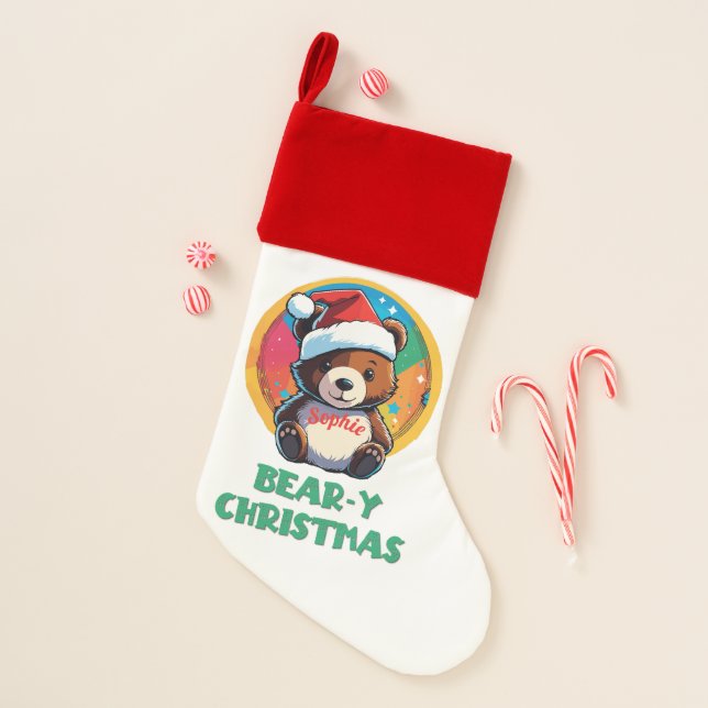 Cute Adorable Kawaii Chibi Bear-y Christmas Bear Stocking (Front)