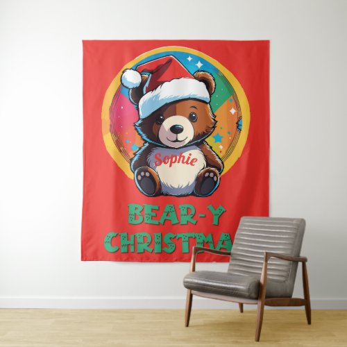 Cute Adorable Kawaii Chibi Bear_y Christmas Bear Tapestry