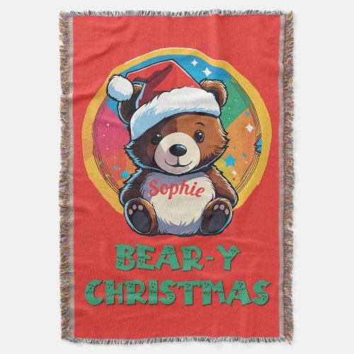 Cute Adorable Kawaii Chibi Bear_y Christmas Bear Throw Blanket