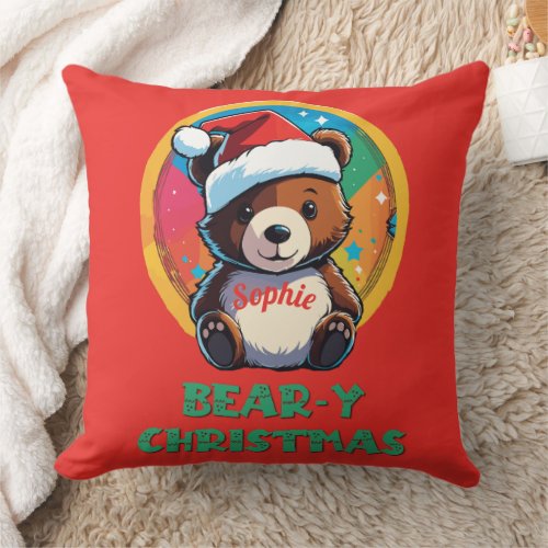 Cute Adorable Kawaii Chibi Bear_y Christmas Bear Throw Pillow