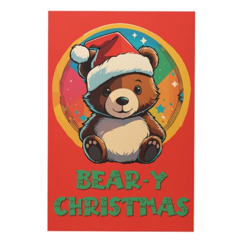 Cute Adorable Kawaii Chibi Bear_y Christmas Bear Wood Wall Art