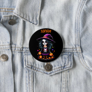 Cute Adorable Kawaii Halloween Witch Button