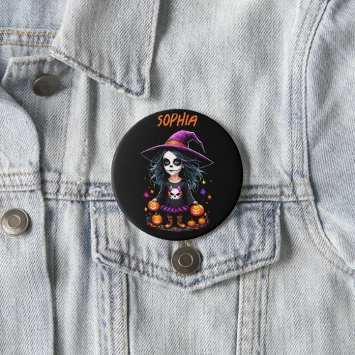 Cute Adorable Kawaii Halloween Witch Button