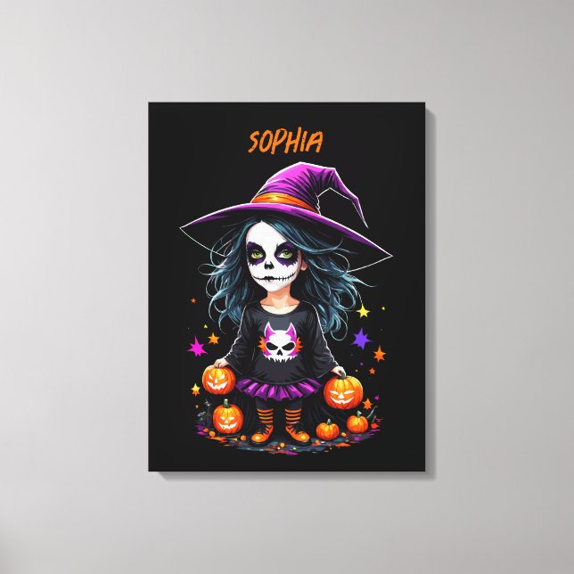 Cute Adorable Kawaii Halloween Witch Canvas Print (Front)