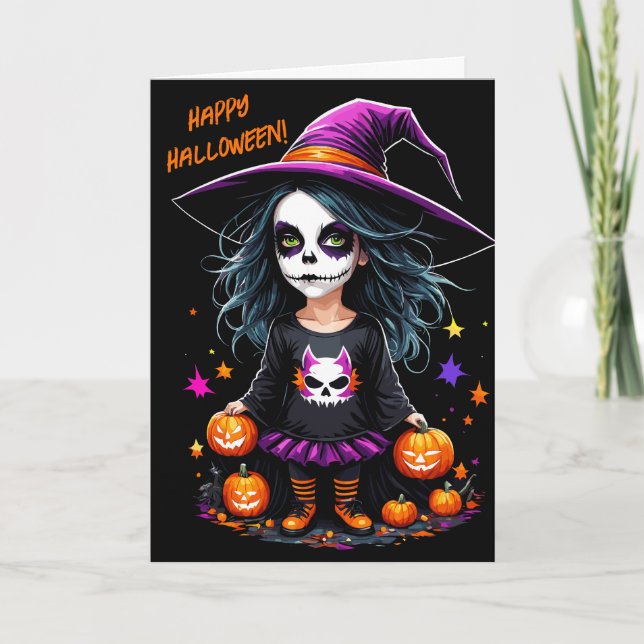 Cute Adorable Kawaii Halloween Witch Card (Front)