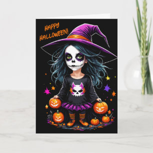 Cute Adorable Kawaii Halloween Witch Card