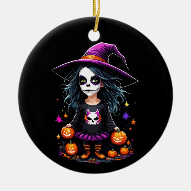 Cute Adorable Kawaii Halloween Witch Ceramic Ornament (Front)