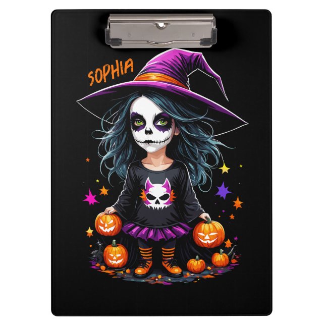Cute Adorable Kawaii Halloween Witch Clipboard (Front)
