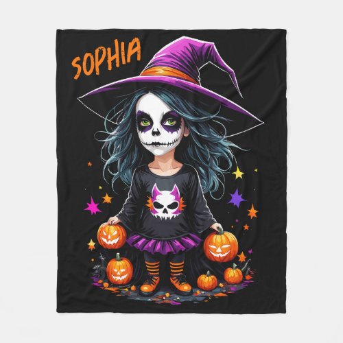 Cute Adorable Kawaii Halloween Witch Fleece Blanket