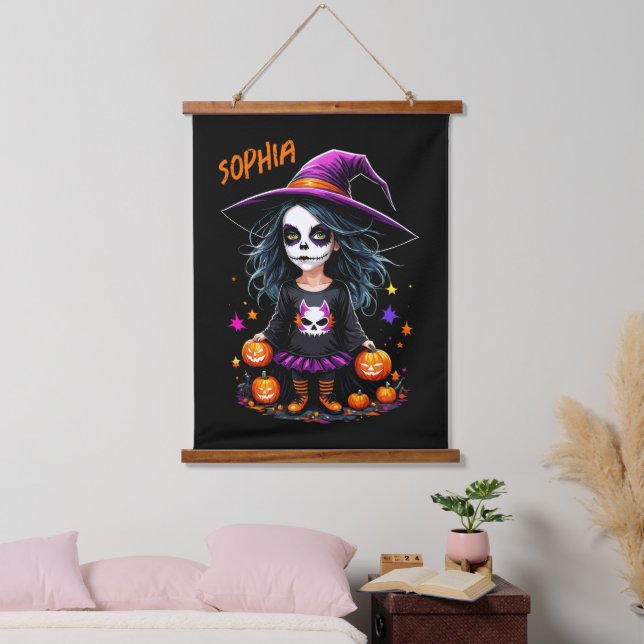 Cute Adorable Kawaii Halloween Witch Hanging Tapestry (Bedroom)
