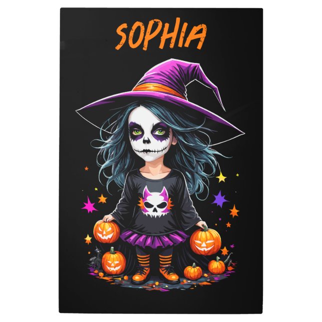 Cute Adorable Kawaii Halloween Witch Metal Print (Front)