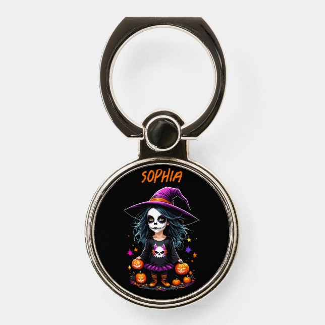 Cute Adorable Kawaii Halloween Witch Phone Ring Stand (Front)