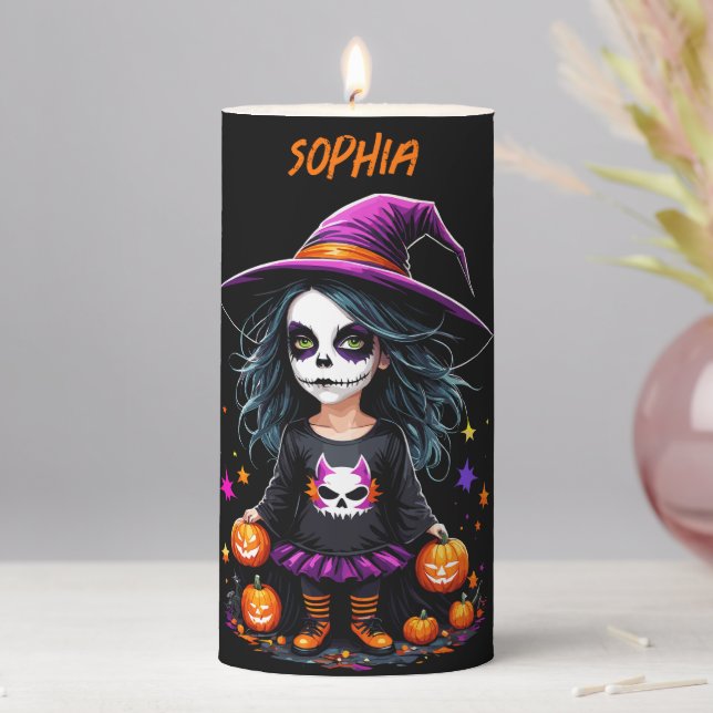 Cute Adorable Kawaii Halloween Witch Pillar Candle (In Situ)