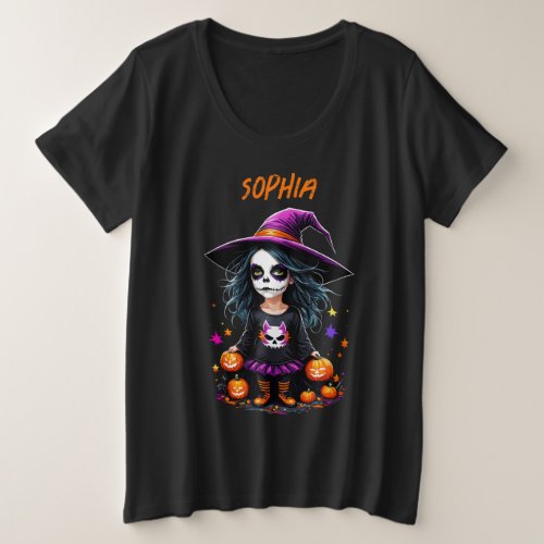 Cute Adorable Kawaii Halloween Witch Plus Size T_Shirt