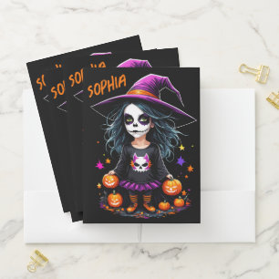 Cute Adorable Kawaii Halloween Witch Pocket Folder