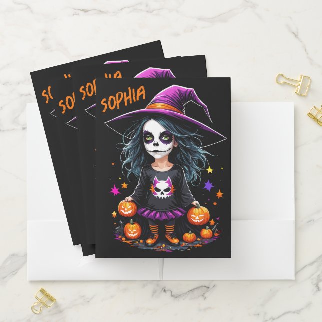 Cute Adorable Kawaii Halloween Witch Pocket Folder (In Situ)
