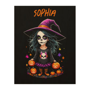 Cute Adorable Kawaii Halloween Witch Wood Wall Art