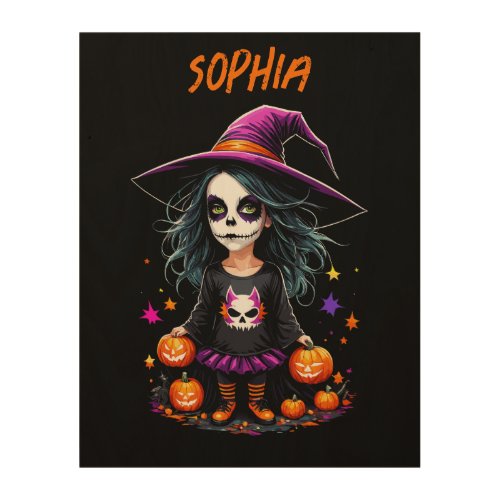 Cute Adorable Kawaii Halloween Witch Wood Wall Art