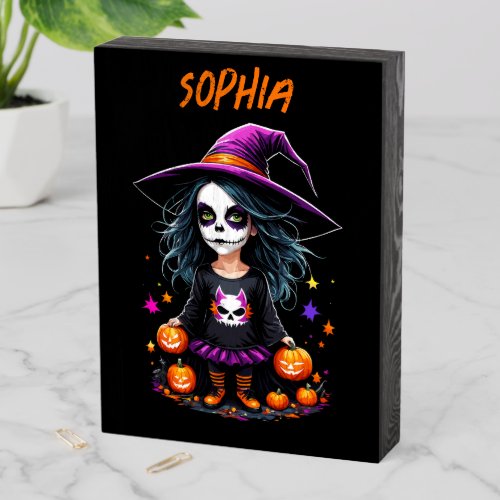 Cute Adorable Kawaii Halloween Witch Wooden Box Sign